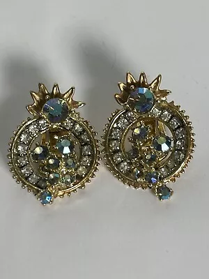 HAR Vintage Aurora Borealis Rhinestone Clip On Earrings  • $75