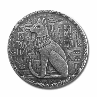 2 - 1/2 Oz .999 Silver Rounds - Old World Style Egyptian God Cat - Bastet -  • $41.49