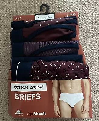 Marks And Spencer  Mens  Briefs 5 X  Pairs Cotton Lycra Size Small 30-32 Waist • $18.64