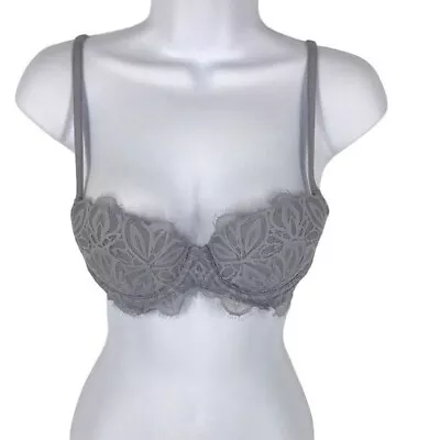 Victoria's Secret Pink Lace Date Push Up Bra  Icy Gray Size 34A • $16