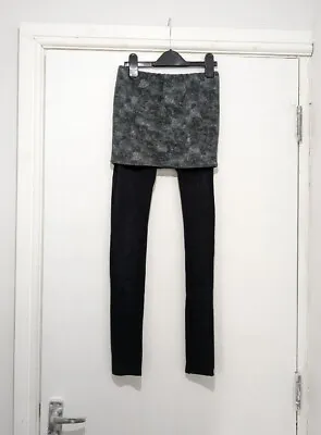 £20 • Buy AllSaints Raffi Black Grey Attached Skirt Leggings Cotton Modal Blend Size Small