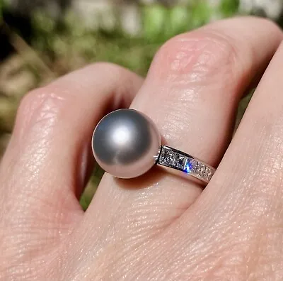 Mikimoto 18K White Gold 10mm Grey Akoya Pearl Diamond Ring Elements Of Life Air • $2995