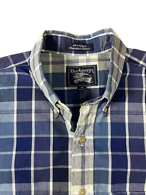 Vintage Burberry Shirt Mens Size M Blue Designer Plaid Made In USA • $36.99