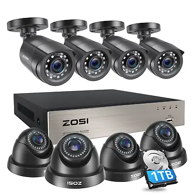 ZOSI 8CH 1080p H.265+ Security Camera System 5MP Lite CCTV DVR Outdoor HD IR Kit • $169.99