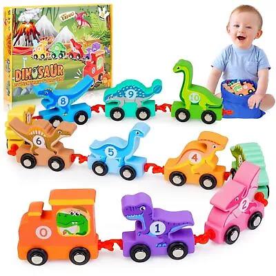 HappyKidsClub Toys For 1 2 3 4 Year Old Boy Gifts Toddler Toys Wooden Dinosaur • £15.05