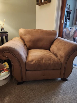 £50 • Buy SCS Large 3 Seater Sofa + Cuddle Chair + Large Stool Tan/Brown/Check/Stag 
