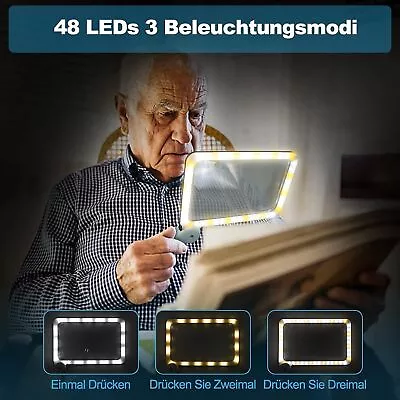 5X Reading Magnifier With Light For Seniors Large 48 LED 3 Dimming Modes Magnify • £13.28