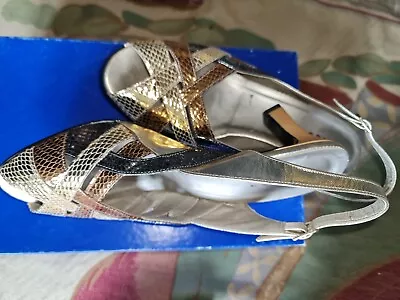 Vintage Ladies Shoes Lotus 7 New Boxed Gold Bronze Heels Italian Leather • £15