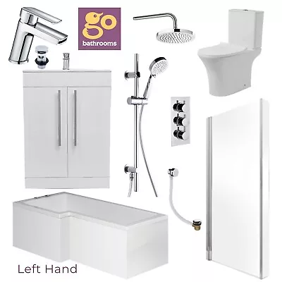 Complete Bathroom Suite 1700 L Shape Shower Bath Vanity Unit Tap & Shower Set WC • £978.50