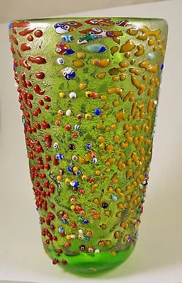 New Murano Murrine Rilievo Large Vase Italian Art Glass Of Venice Murano Island • $237.49