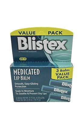 3 Balm Value Pack - Blistex Medicated Lip Balm - SPF 15 -  EXP 01/26 • $8.99