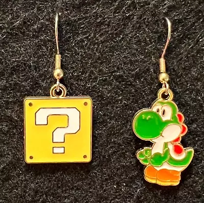 YOSHI & YELLOW BLOCK Earrings Stainless Hook New Super Mario Cart Dinosaur Duo • $5.99