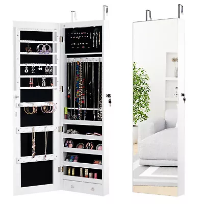 Lockable LED Mirror Jewelry Armoire Wall Mounted/Over Door Jewelry Organizer • £74.95