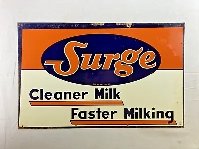 SURGE Cleaner Milk Faster Milking Antique TIN DAIRY MILKING MACHINE SIGN - NOS • $239.39