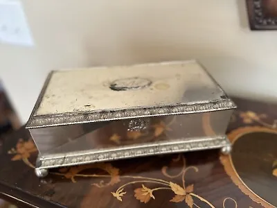 Antique Quadruple Silver Plated Trinket Box LARGE Monogrammed • $99.99