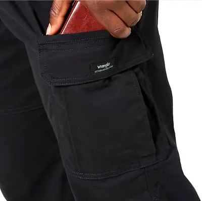 Men's Wrangler Cargo Pants W/ Stretch Black Relaxed Fit Tech Pocket CHOOSE SIZE • $28.99