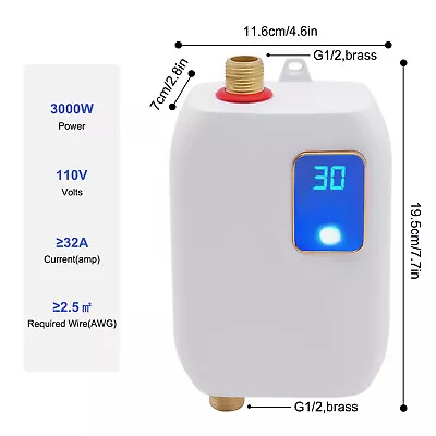 Mini Electric Tankless Water Heater Instant Hot Shower Kitchen Heater 110V 3000W • $54