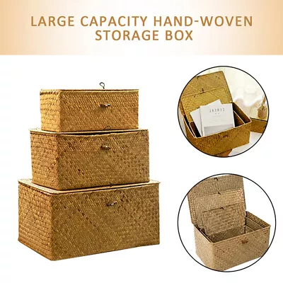£50.66 • Buy 3 Sizes Large Handmade Seagrass Storage Baskets Box Organizer Container With Lid