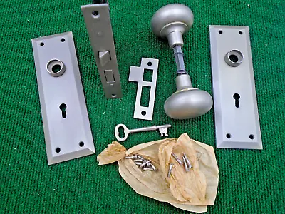 Nos 30's Complete Dull Nickel Finish Mortise Lock Set Knobs Plates Key (19989) • $62.95