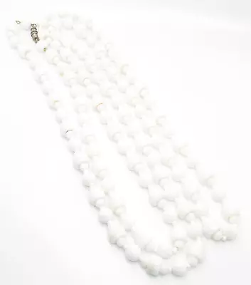 Art Deco White Milk Glass Beaded Vintage 52 Inch Rope Lariat Necklace • $25.60
