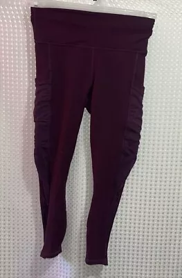 Fabletics Leggings Womens S Plum Cropped Mid-Rise PowerHold Mesh Side Active • $12