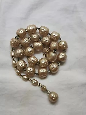 Vintage Genuine Beautiful Baroque Pearl  Silver Tone Choker Necklace 16  • $29.99