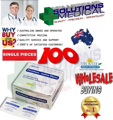 100 X Povidone Iodine Skin Cleansing Wipes 10% Antiseptic Wipes Sentry Quality • $11