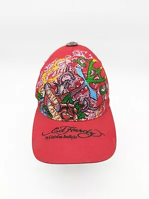 Vintage Ed Hardy True Love Bedazzled Red Snap Back Truckers Hat Cap • $49.99