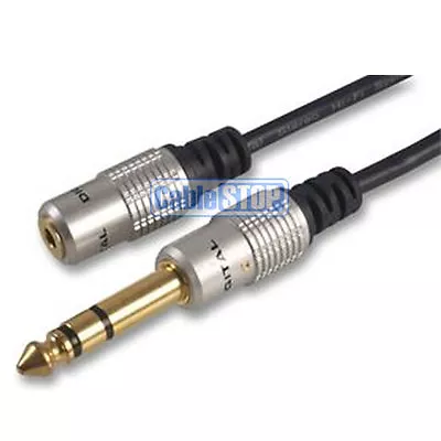 SHORT Mini 3.5mm Socket To 6.35mm 1/4  Plug Stereo Jack Headphone Adapter Cable • £4.35