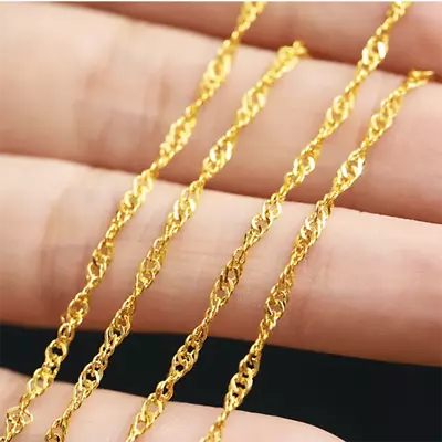Pure 24K Yellow Gold Necklace For Women 2mm/2.8mm Singapore Link Chain 18inch • $1321.18