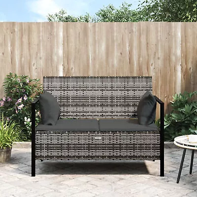 2-Seater Garden  With Cushions Grey Poly Rattan T8Q3 • $337.41