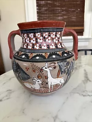Tonalá Pottery Planter  Hand Coiled Burnished Hand-Painted Deer Signed • $55