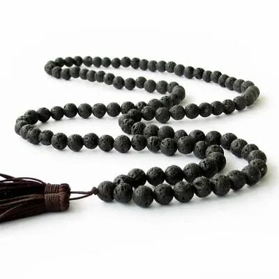 £8.39 • Buy 6/8/10mm 108 Black Volcano Stone Tibet Buddhist Prayer Beads Mala Necklace