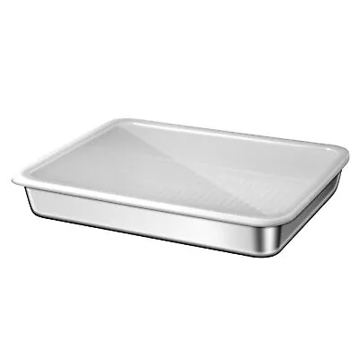 Stainless Steel Food Tray Plate W/ Lid Stackable Dumpling Vegetable Storage Box • $22.35