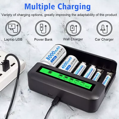 8 Slot Universal Fast Battery Charger / AA AAA C D Rechargeable Ni-MH Battery • £10.99