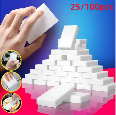 25/100x Magic Sponge Eraser Sponges Melamine Foam Stain Dirt Oil Instant Remover • £4.43