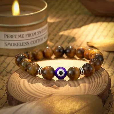 Lucky Tiger Eye Blue Evil Eye Hamsa Beaded Stretch Bracelets Elastic Protection • $7.99