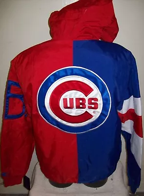 CHICAGO CUBS STARTER Hooded Jacket  S M L XL 2X RED & BLUE • $109.99