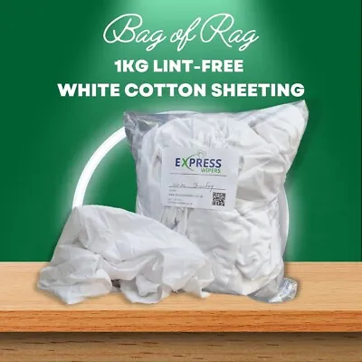 1kg Bag 100% Cotton Sheet Lint-Free Cleaning Rags / Wipers / Cloths (Bag Of Rag) • £8.99