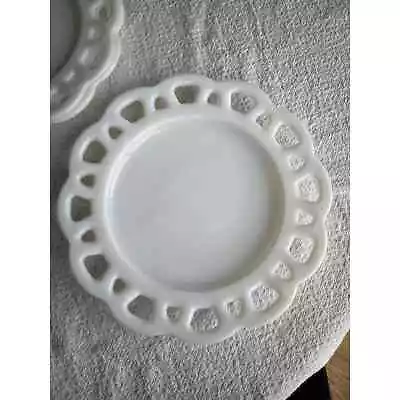 3 Anchor Hocking White Milk Glass Open Lace Edge Old Colony Salad Plates 8” • $24