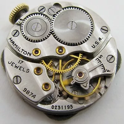 Hamilton 987A 17 Jewels Watch Movement With Dial For Part ... Serial O231195 • $75