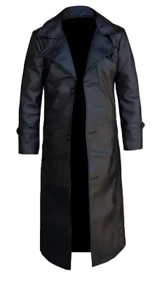 Black Leather Trench Coat For Men's Long Duster Coat • $113.99