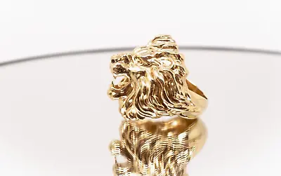 14K Solid Yellow Gold Lion Head Ring Size 10.5 Heavy 27 Grams • $2049.99