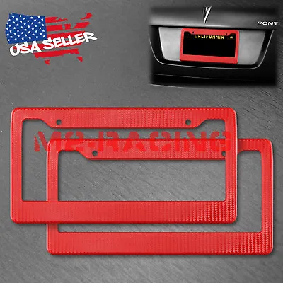 2pcs Plastic Red Carbon Fiber Style License Plate Frames Front & Rear Bracket • $9.48