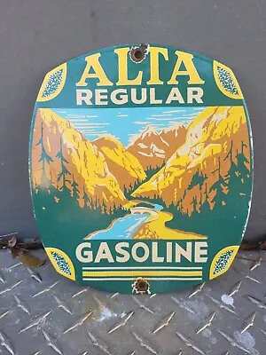 Vintage Alta Gasoline Porcelain Sign Regular Fuel Gas Station Service Plaque • $164.32