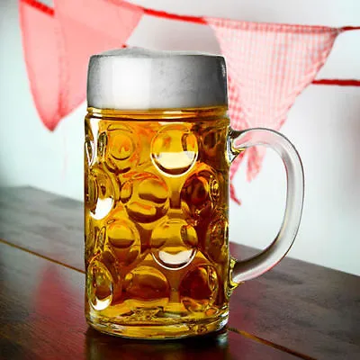 £8.99 • Buy German Beer Stein Glass 1L Dimpled Mug Tankard Drink Pint Cider Bar Pub