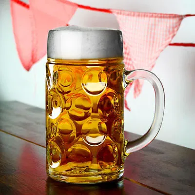 German Beer Stein Glass 1L Dimpled Mug Tankard Drink Pint Cider Bar Pub • £6.83