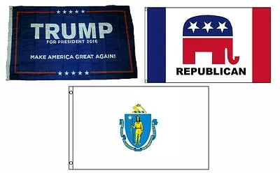 3x5 Trump #1 & Republican & State Of Massachusetts Wholesale Set Flag 3'x5' • $14.88