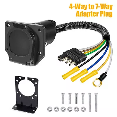 7 Way RV-Style Trailer Plug Adapter Connector W/ Wiring Harness Mounting Bracket • $15.48