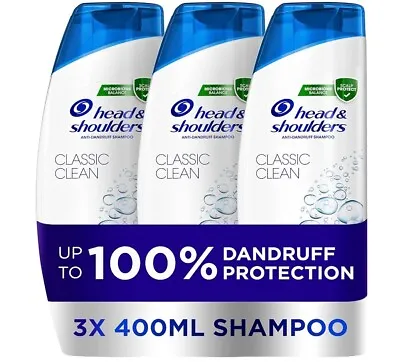 Head &Shoulders Classic Clean Anti Dandruff Shampoo3x400ml 100%Dandruff Protec • £10.89